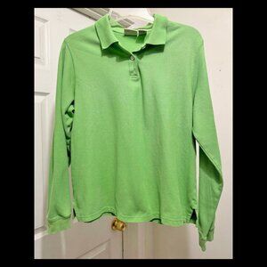 L.L. Bean Green L/S Polo 2-Button Shirt Size M 100% Cotton